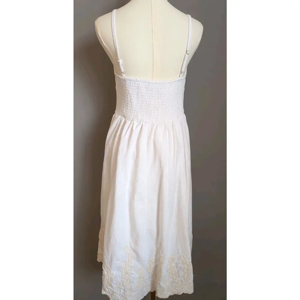 Christian Lacroix White Linen Blend Embroidered Sundress Smocked Boho Medium - Picture 3 of 9